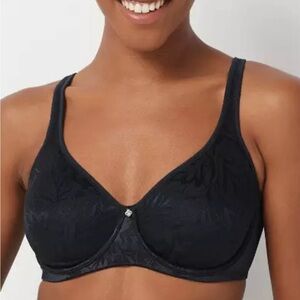 Breezies Jacquard Shine Unlined Underwire Support Bra Black 44DDD A371342 NEW